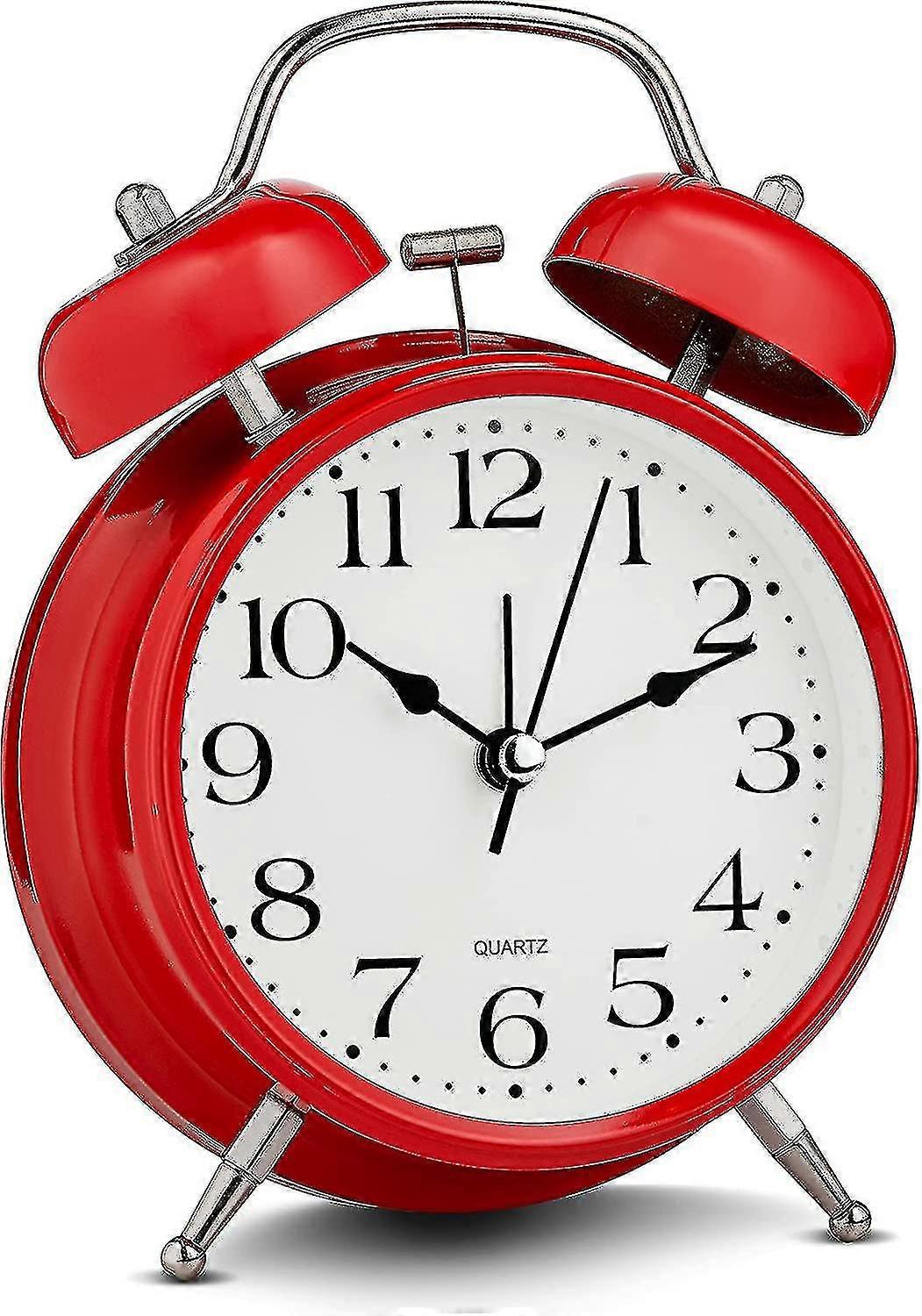 Red Alarm Clock Loud Bells Retro Silent Non-ticking Quartz Operated