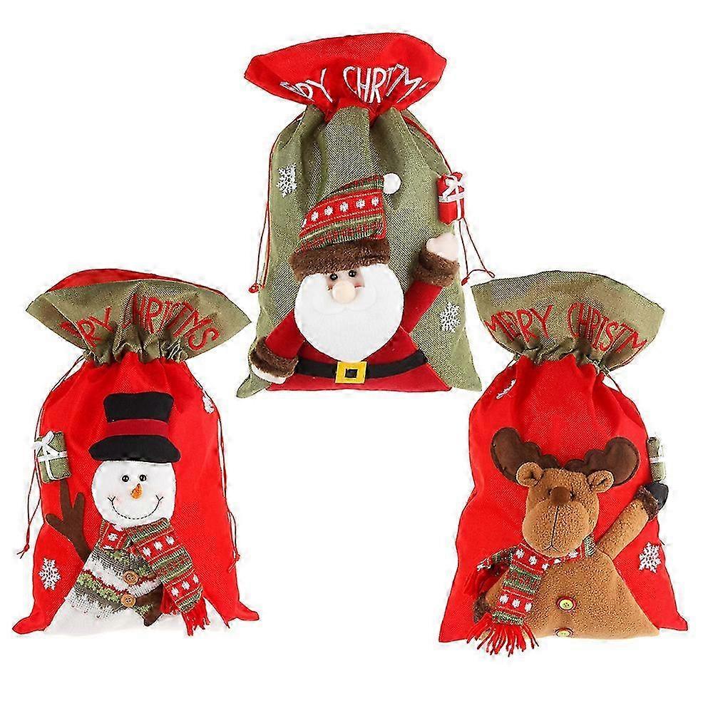 3pcs Christmas Sacks Drawstring Bag