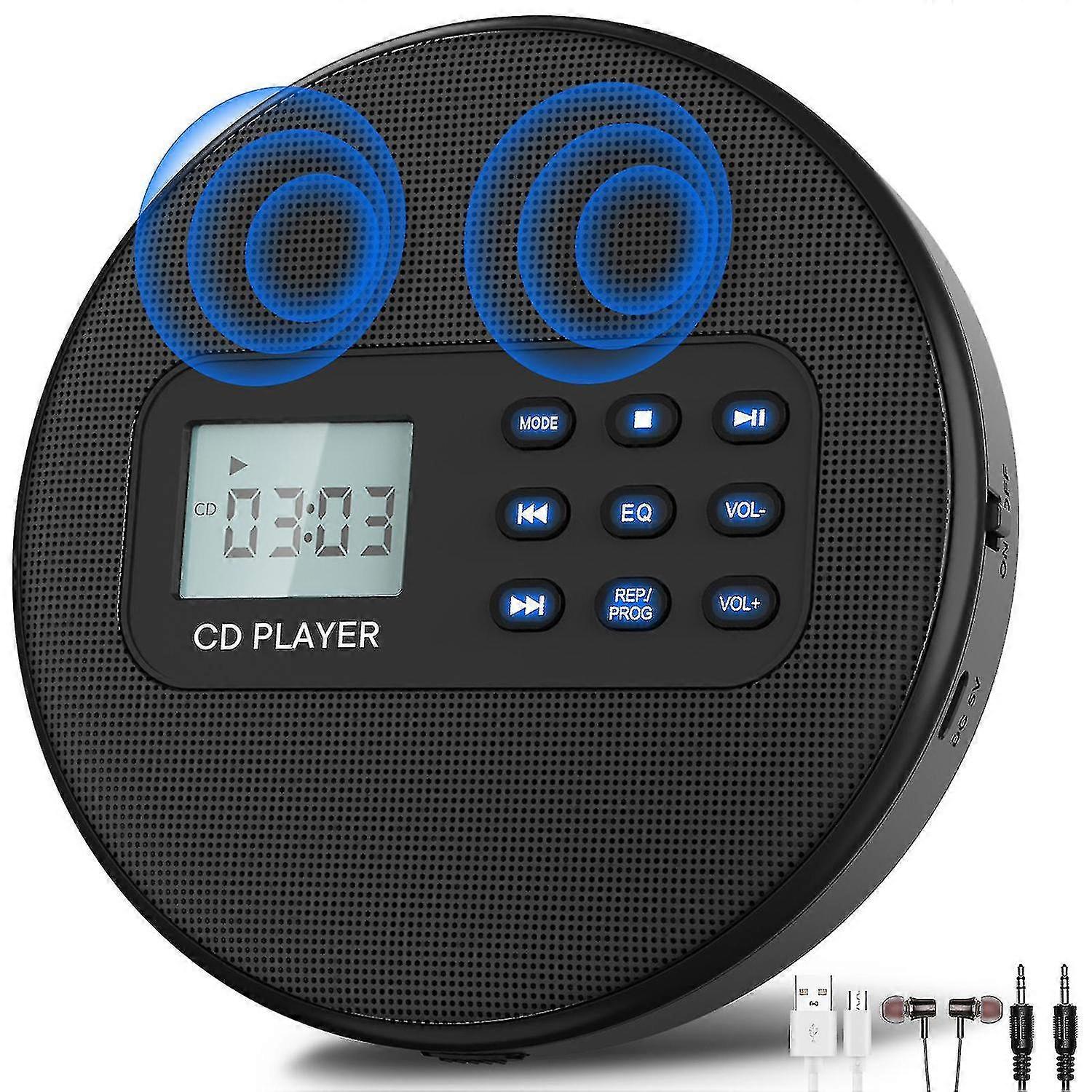 Portable CD Player for car: Rechargeable Walkman CD Player with Stereo Speakers and Anti-Skip Protec-FCY