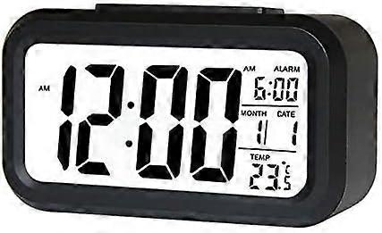 Non-ticking LCD Alarm Clock with Light, Date, Calendar, Temperature, Snooze, Large Display Alarm for Bedroom, Home and Office