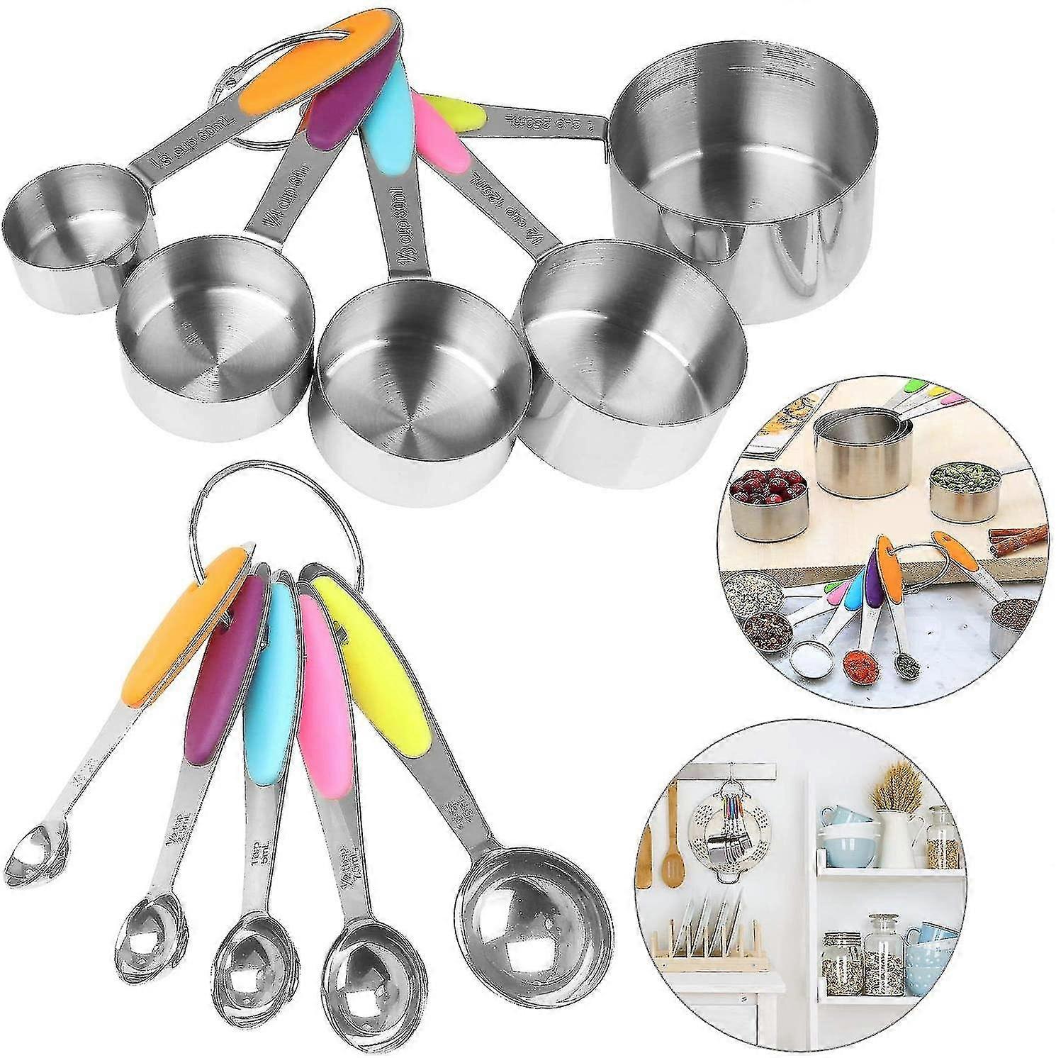 Ölçü Kabı Kaşığı Ölçülecek 10,5 Bardak Kaşığı Ölçmek İçin + 5 Kaşık Ölçmek İçin Kaşık Ölçmek için 18/8 Set Paslanmaz Çelik Ölçüm Kabı Kiti Mutfak M