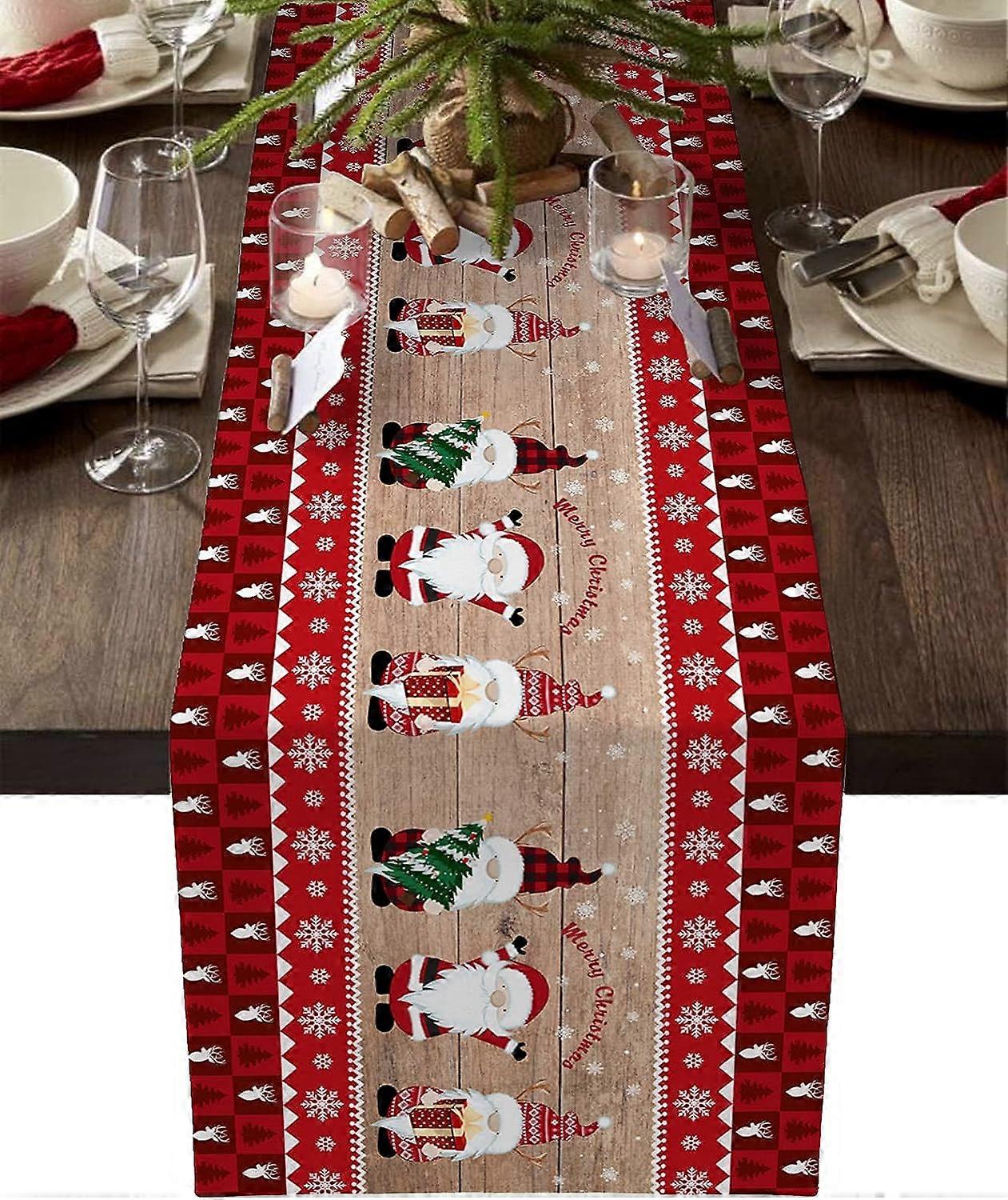 Christmas Table Runner, Rustic Red Plaid Santa Claus Table Runner for Birthday Party Festive Kitchen Dining Table Home Decor, 13x70in(B)
