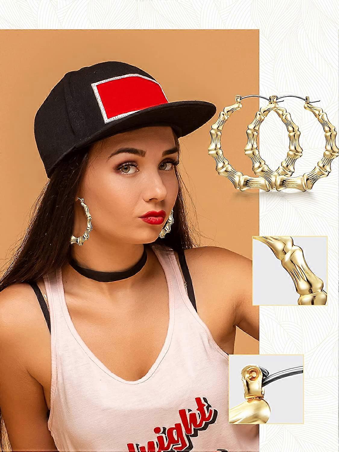 Bambus Creolen fr Frauen 2 Paar groe Bambus Ohrringe 90er Jahre Creolen  Hip-Hop Statement Schmuck fr Frauen Mdchen | Fruugo DE