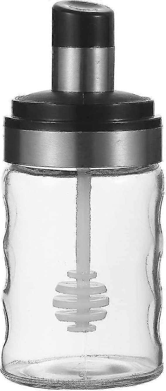 Honey Jar With Spoon Cover,wave Non-slip Design Glass Honey Bottle With Silicone Stir Stick,sealed Transparent Of Honey Container,honey Pot With Spoon