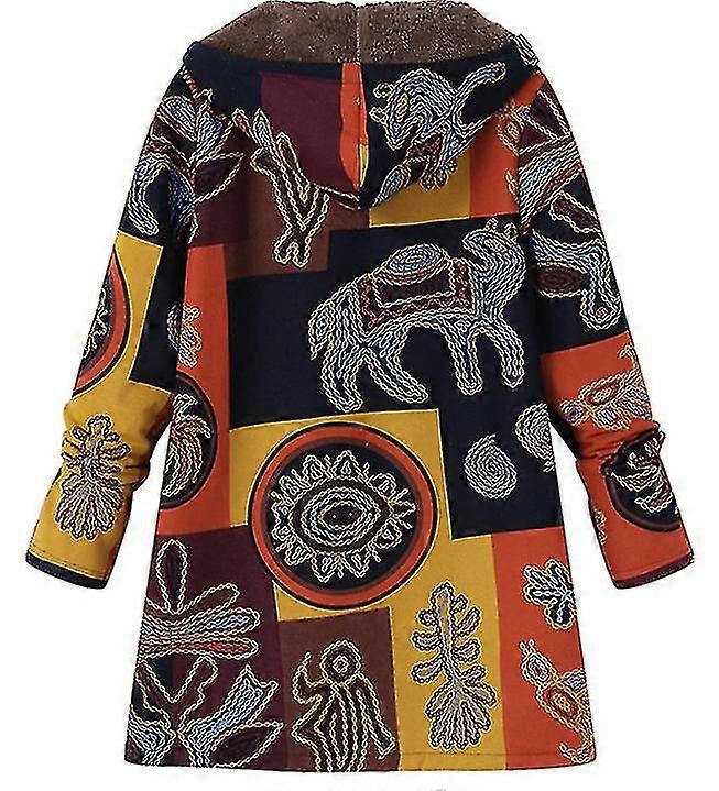 Cappotto di lino di cotone autunnale e invernale Donne Retro Tasche calde stampate con zip ispessita Giacca con cappuccio