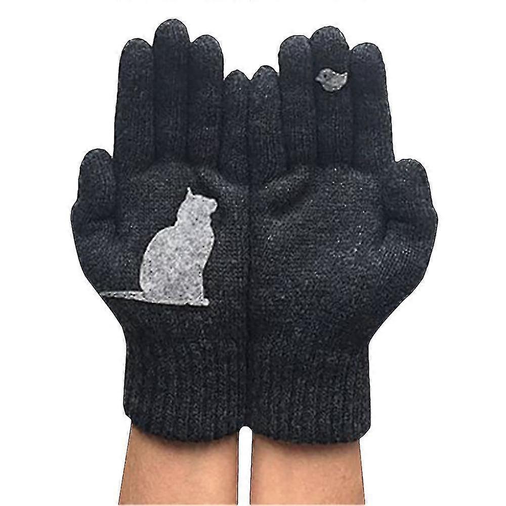 Dam Kashmir Vinter Varma Katttryckta Stickade Helfingerhandskar Vantar