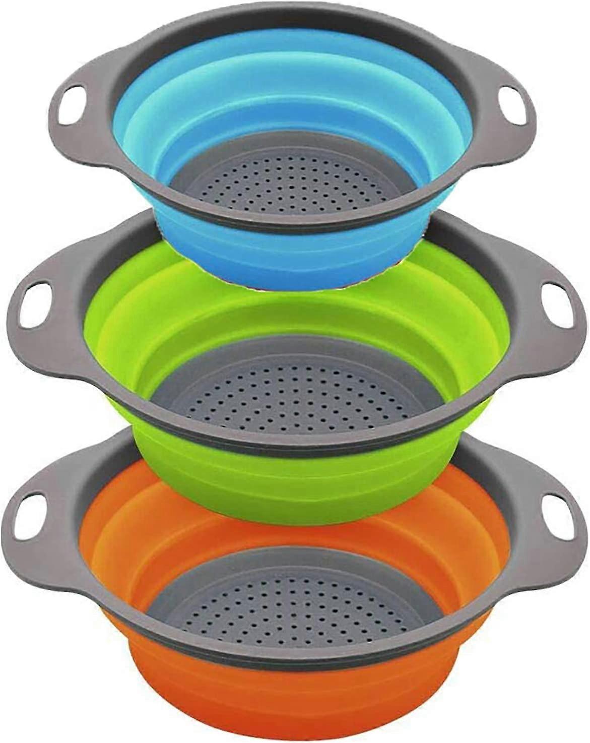 Kitchen Foldable Colander, Foldable Silicone Colander, Round Foldable Colander 3 Pieces, Space Savin