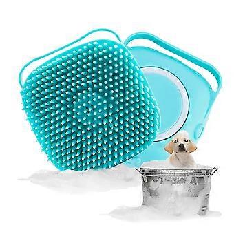 Hundebadebürste, Haustier Massagebürste Shampoo Spender, weiche Silikonbürste Gummiborste für Hunde (himmelblau) Xqp46