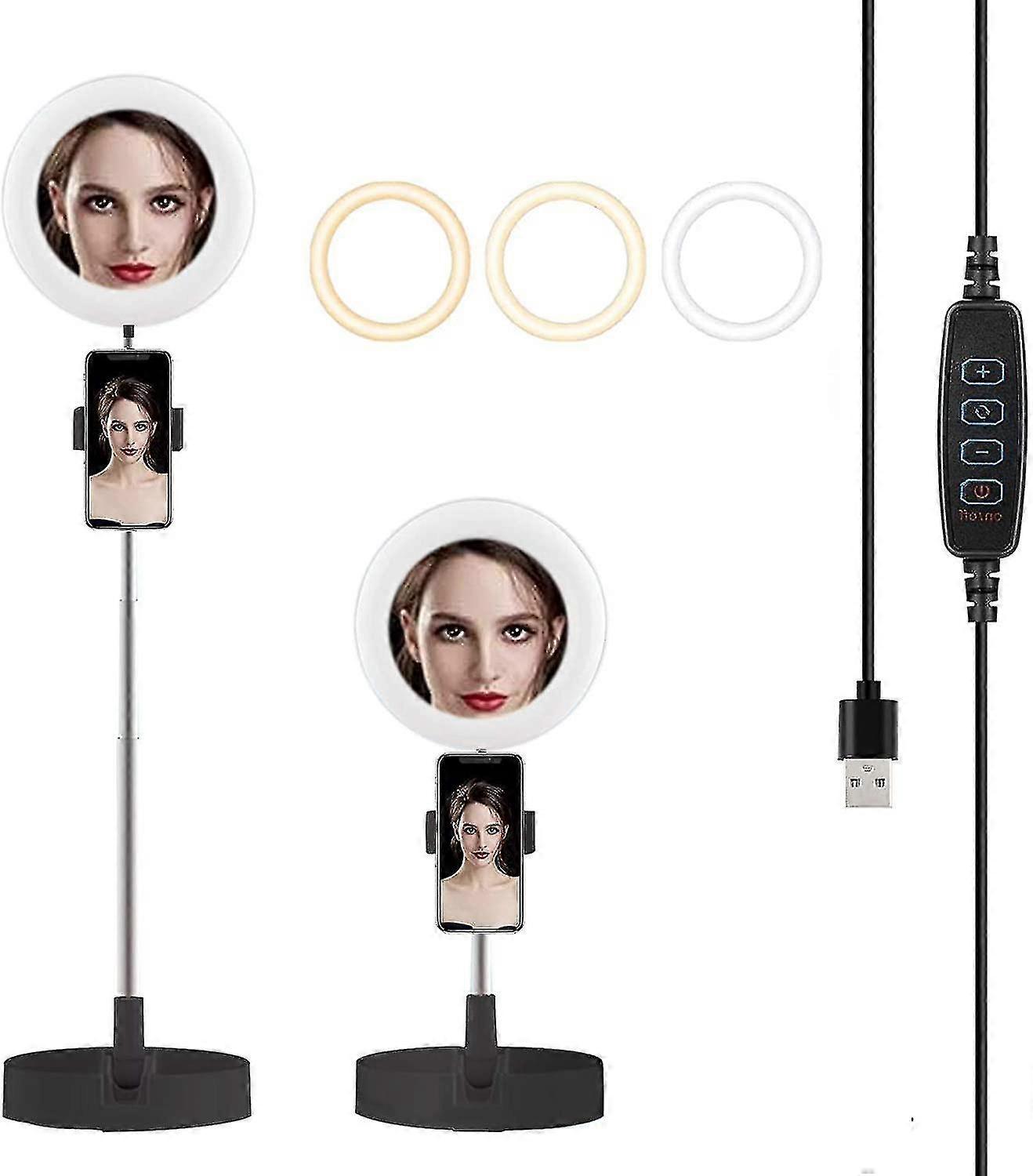 Led Ring Light Foldable Fill Light With Mirror Mobile Phone Holder With 3 Lighting Modes Scalable