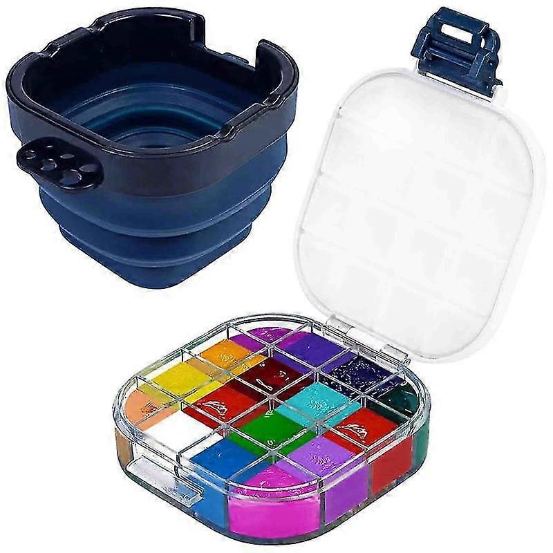 Airtight Paint Saver Storage Palette Box, 16-well Palette Box With Lid, Include Paint Brush Basin, Perfect For Gouache