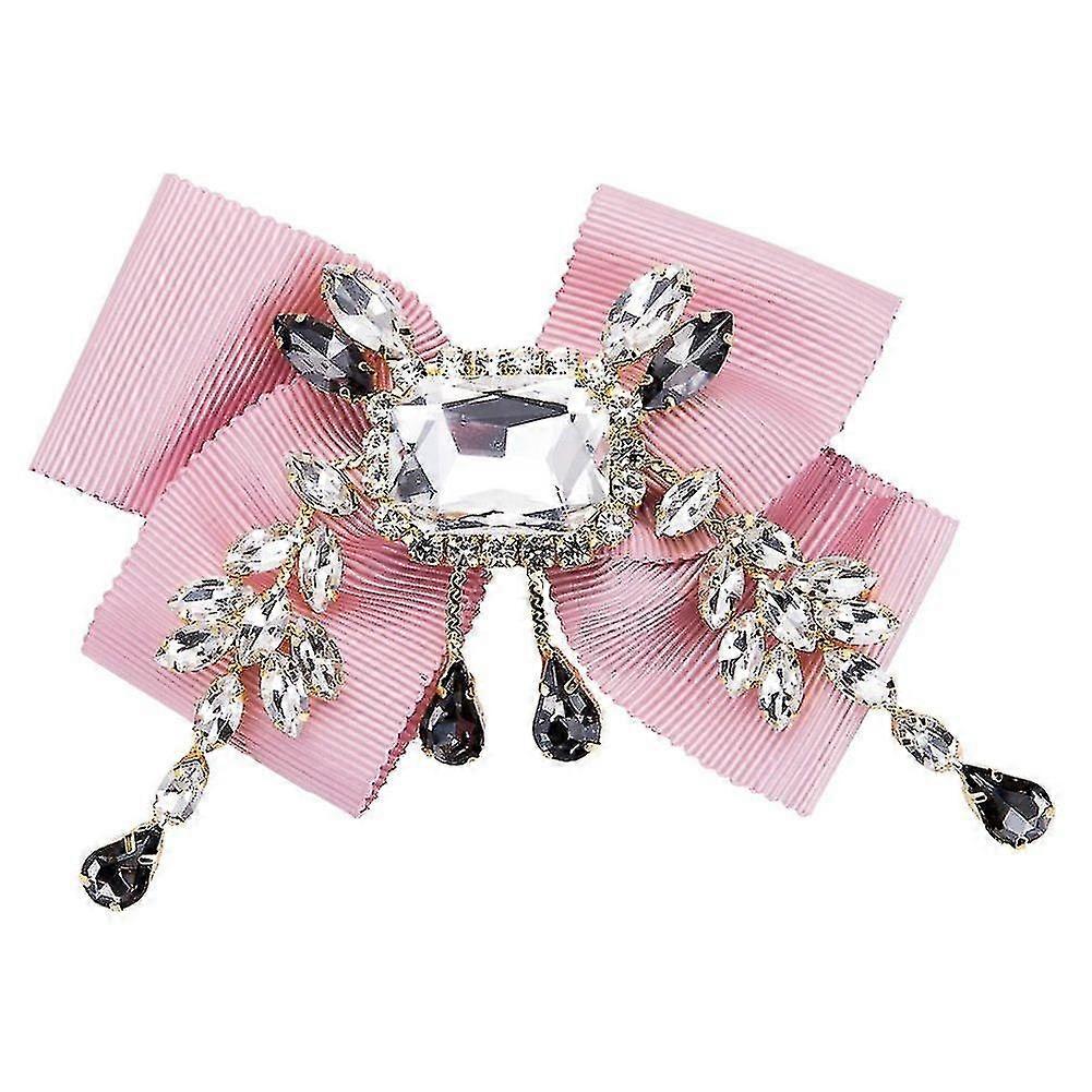 ラインストーンボウブローチピン女性男性ボウタイプレティブローチピンピンク