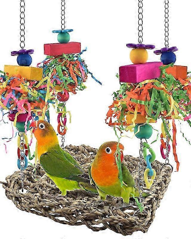 Bird Grass Swing Mat Parrot Climbing Hammock with Colorful Toys