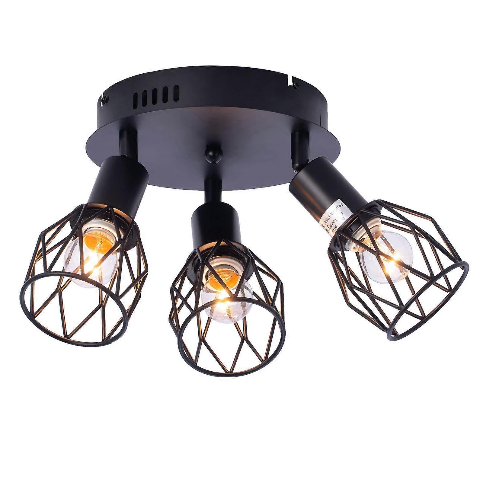 Industrial Semi Flush Mount Ceiling Light, 3-Light Multi-Directional Ceiling Light Fixtures, Vintage Black
