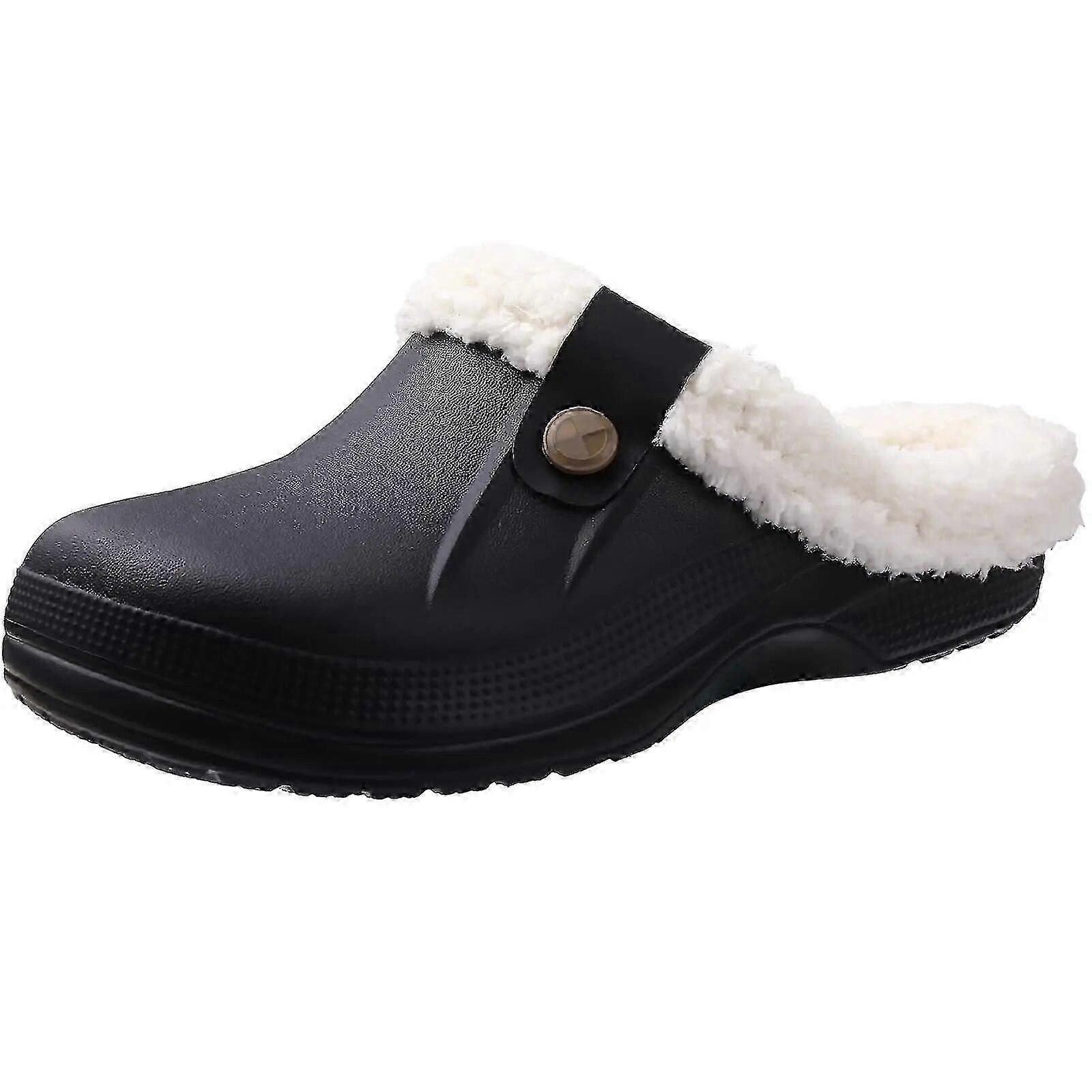 Pantoffels voor dames en heren, winter, warm, pluche, waterdicht, slipvast, comfortabele schoenen voor binnen en buiten, Zwart Wit Stijl A, 41 EU