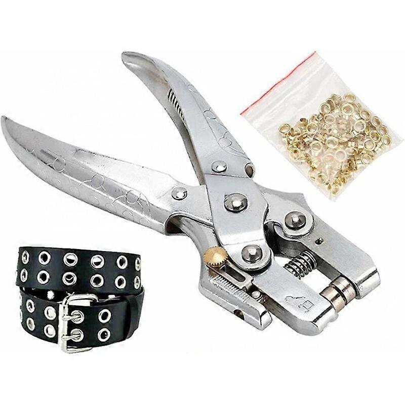 Eyelet Crimping Pliers Pliers Hole Punches Eyelet Setting Tool + 100 Pcs Easy Press Hollow Eyelets