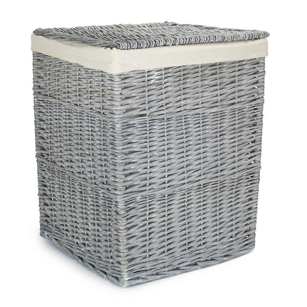 Grey Wash Square Laundry Basket With White Lining