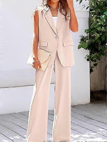 Polyester V-Neck Vintage Other Regular Basic Sleeveless Pants Women None Spring Solid