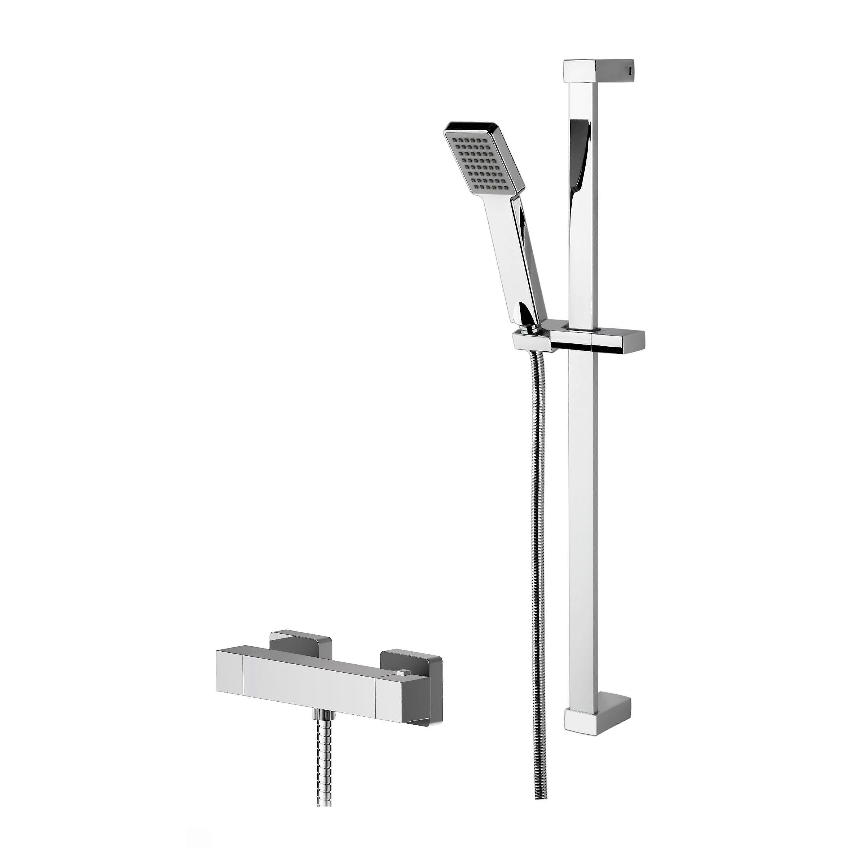 Ripple Square Thermostatic Bar Valve and Rectangular Slide Rail Kit Shower Bundle - Chrome - Balterley