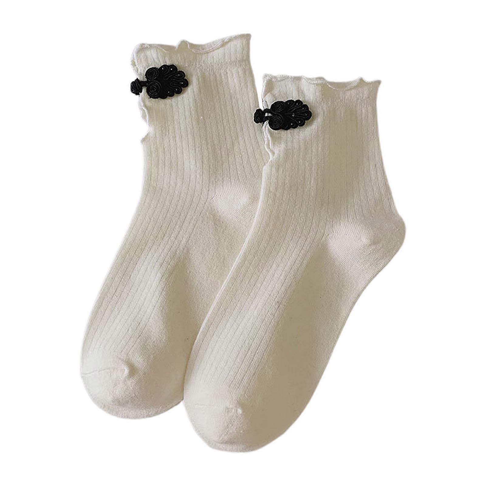 Sweet Cheongsam Boot Socks Cotton High Ankle Socks Japanese Style Cute Frilly Socks Women's Crew Socks Streetwear  White One Size