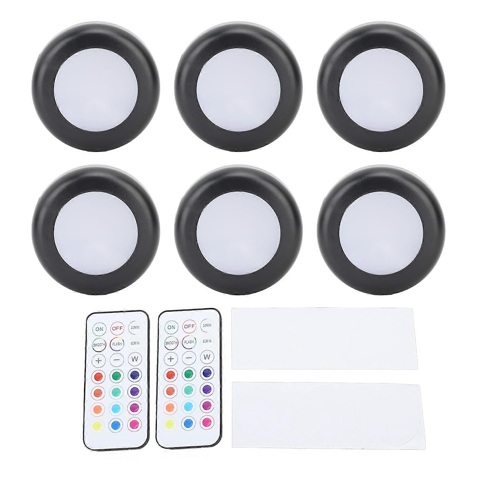 LED Puck Lights with RGB Remote Control Dimmable Timer Function Battery Powered Under Cabinets Light for Closet