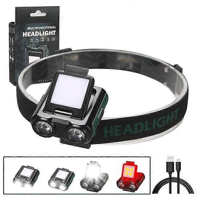 Type-C Rechargeable LED Headlamp with Motion Sensor and Built-in Battery for Fishing and Camping, Highlighted White and Red Light for Outdoor Activiti