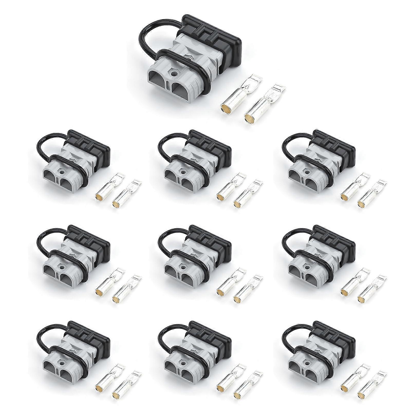 50Amp Power Connector Plug with Boot Caps, 10PCS Anderson Adapter for 7-12 AWG Battery Jumper Cables, Grey