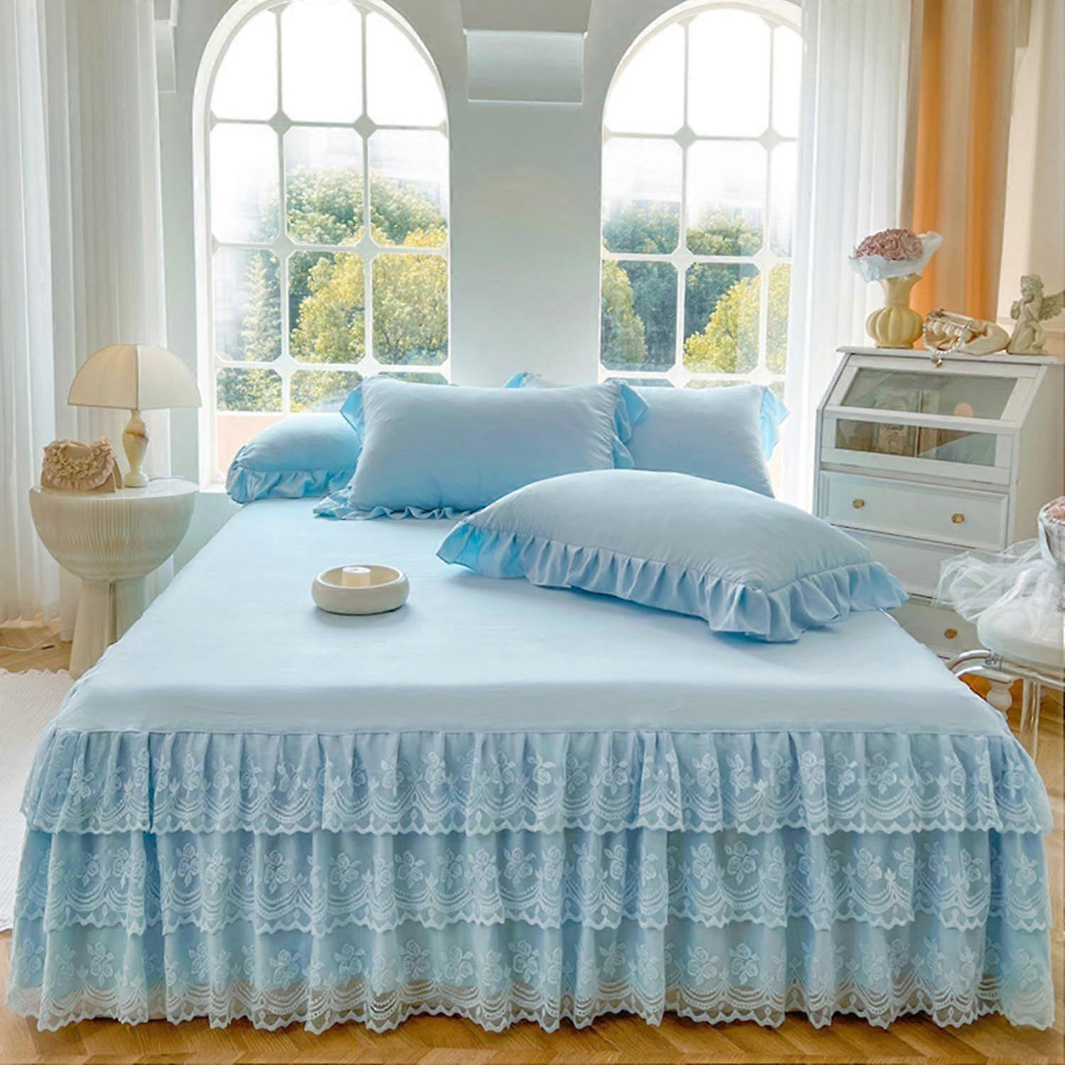 Three Layers Lace Bed Sheet Skirt for Queen/King Bed - 17in. Drop, Ruffle Bed Skirt Wrap Around Bed Skirt, Anti Wrinkle