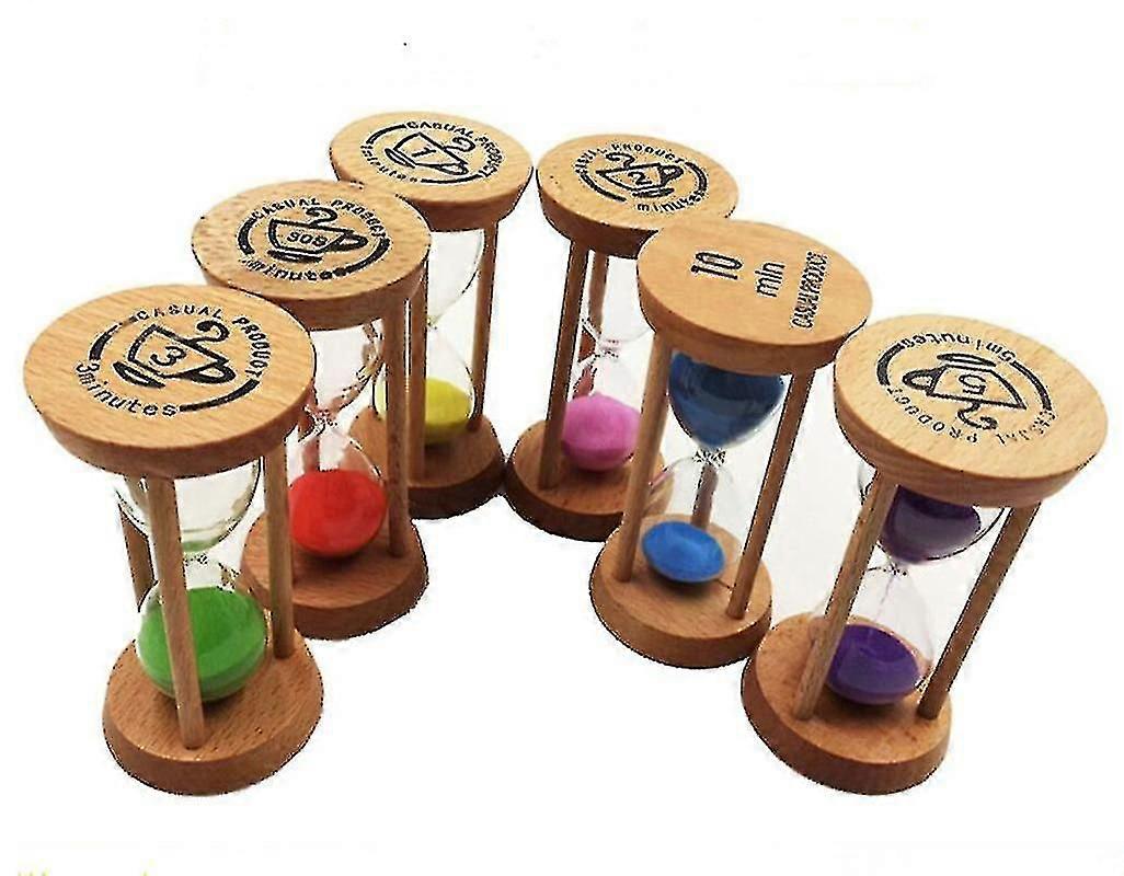 Wooden Hourglass Timer 30-Second to 10-Minute 6-Pack for Study & Kitchen Decor