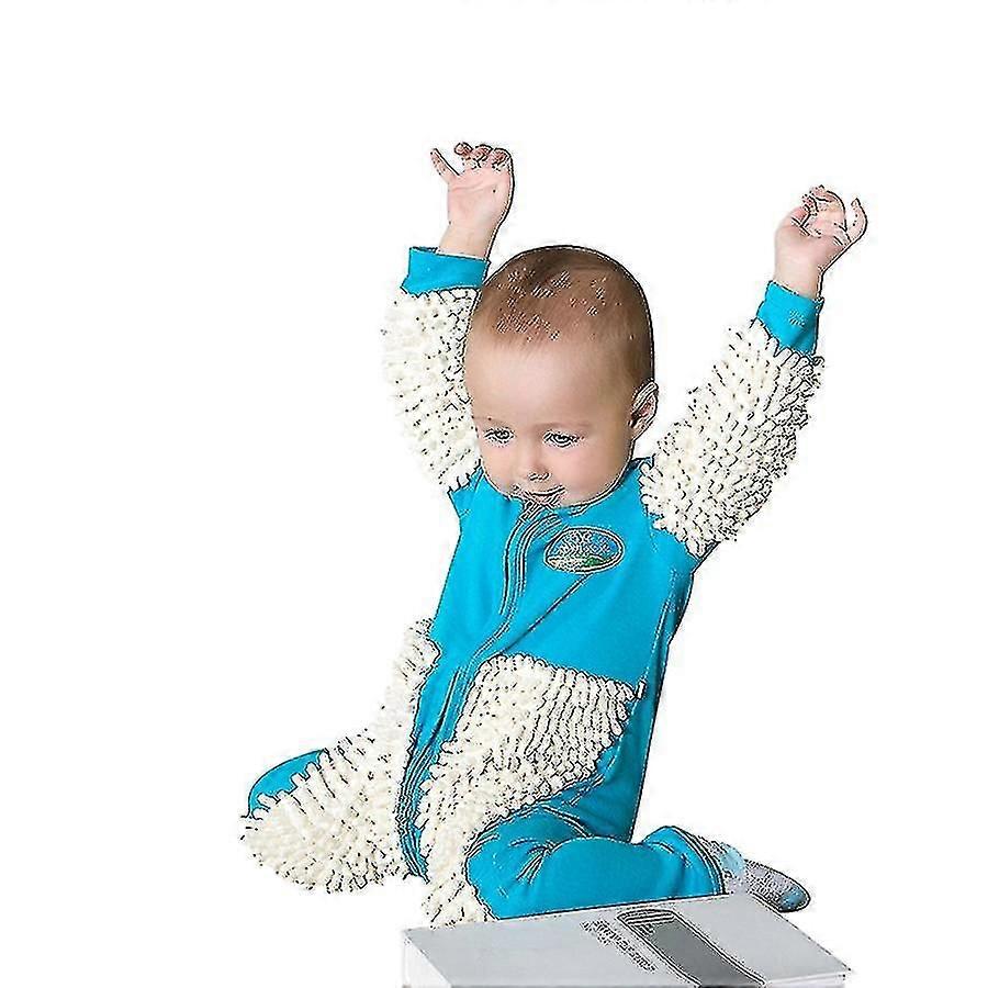 Boeyaa Baby Mop Romper Outfit Crawling Footie Jumpsuit Boys Girls Floors Cleaning Mop Clothing white