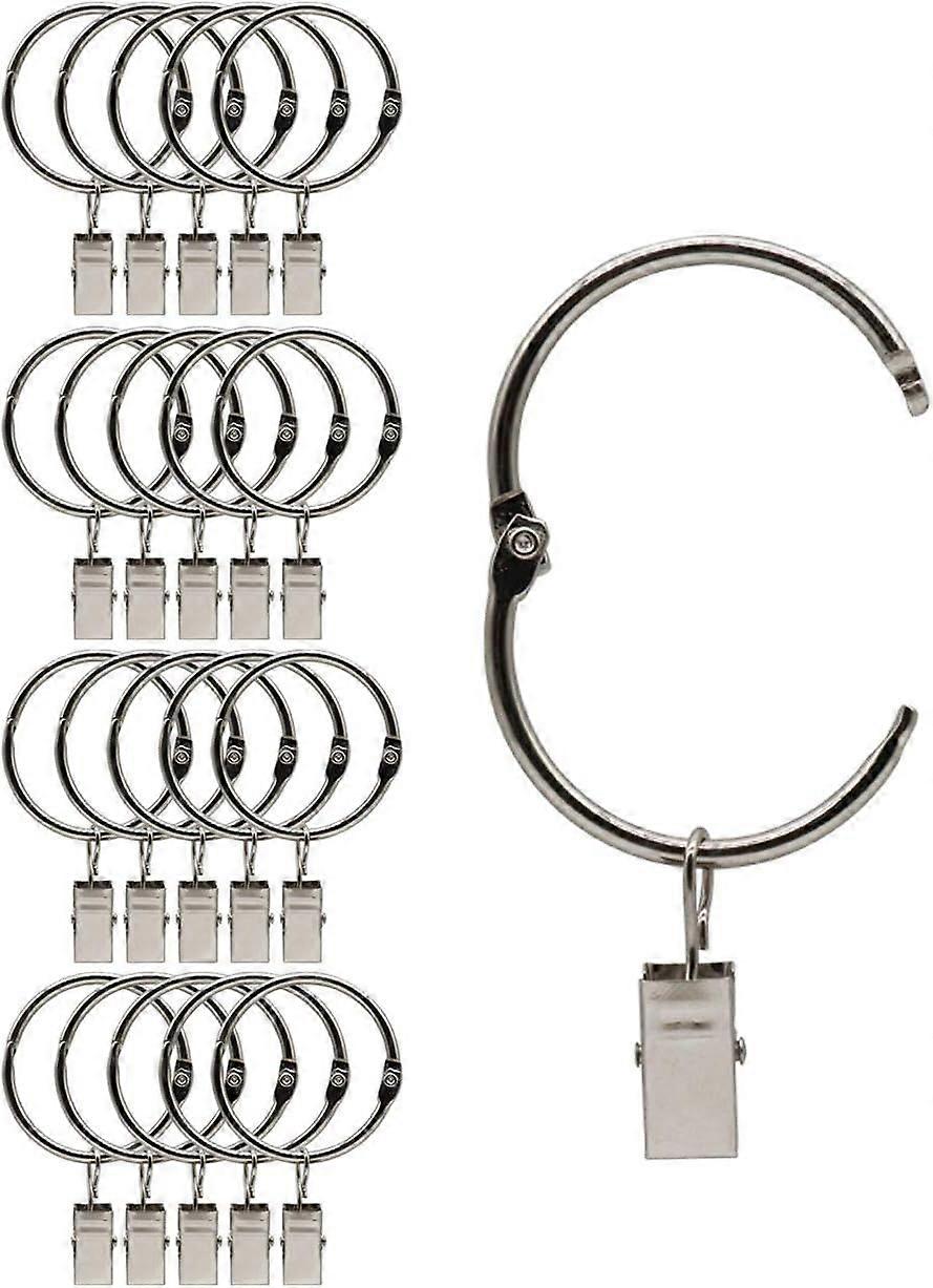 20 Pieces Openable Metal Curtain Clip Rings, Easy Open and Close, Inner Diameter 38mm, for Heavy Curtains (Silver)