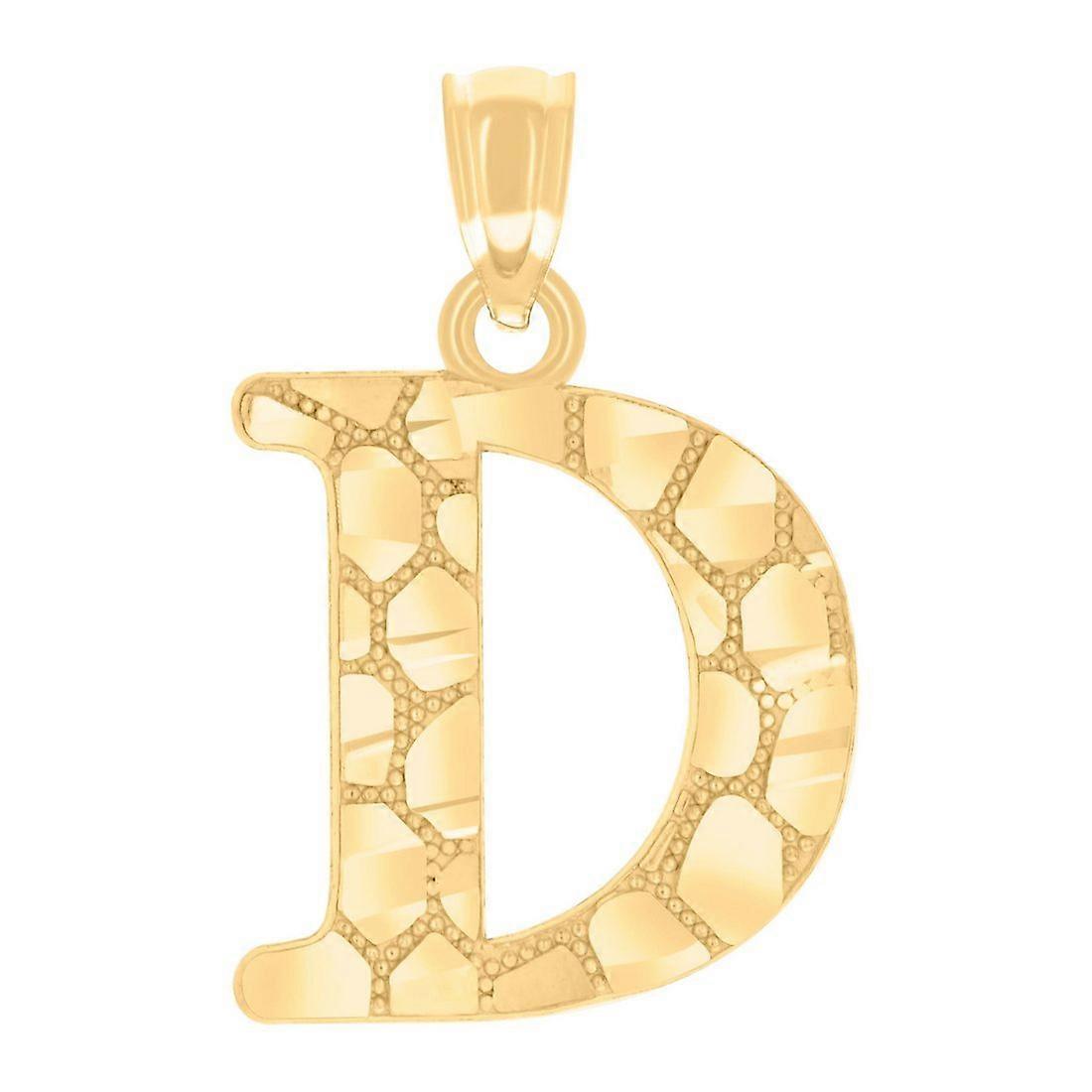 14k Yellow Gold Unisex Diamond-Cut Nugget-Unisex Letter Name Personalized Monogram Initial Alphabet D Charm Pendant Neck
