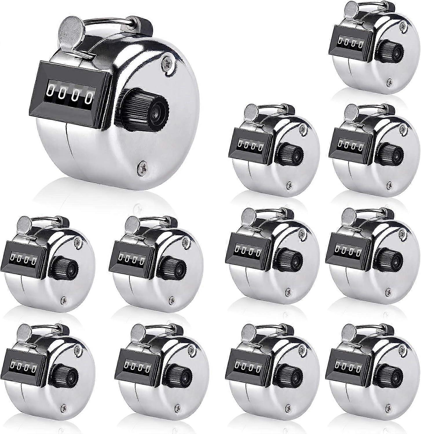 12 Pack of Metal Hand Tally Counter,4-Digit Lap Counter Clicker, Manual Mechanical Handheld Pitch Click Counter with Finger Ring for School Event & Go