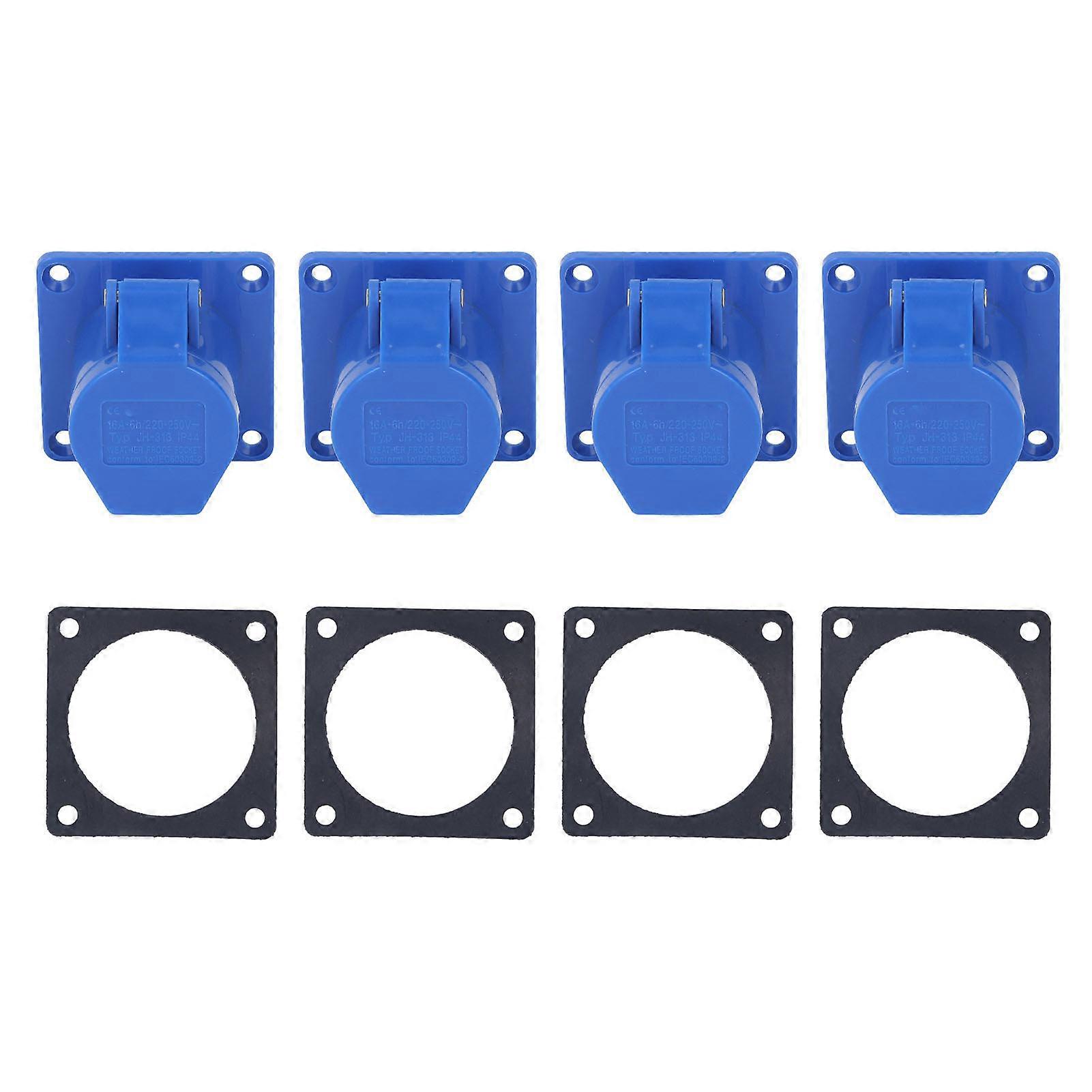 4 Sets Industrial Socket 3 Pin 16A IP44 Waterproof Concealed Outlet 220‑250V for Power
