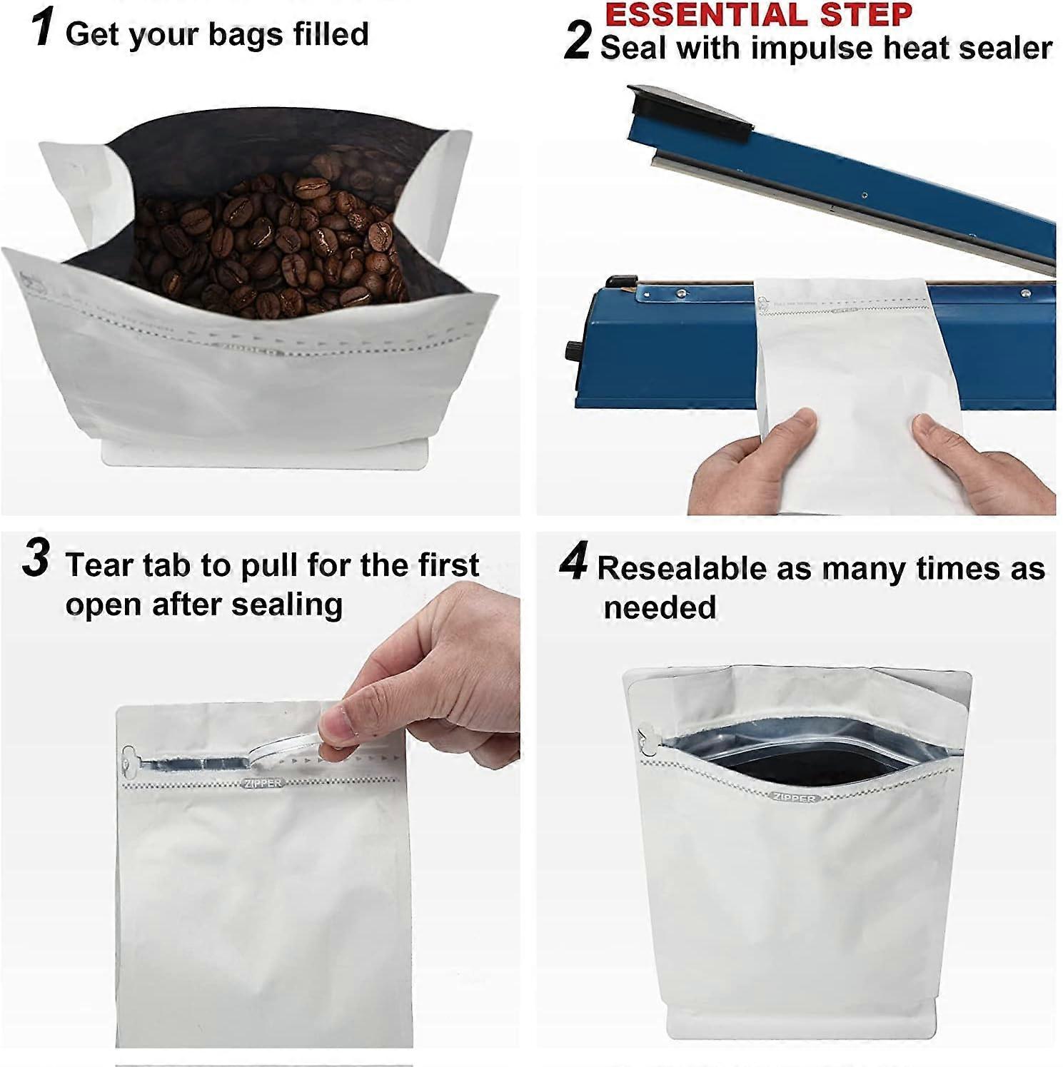 Sacchetti di caffè in carta kraft bianca da 50 conteggi, busta con