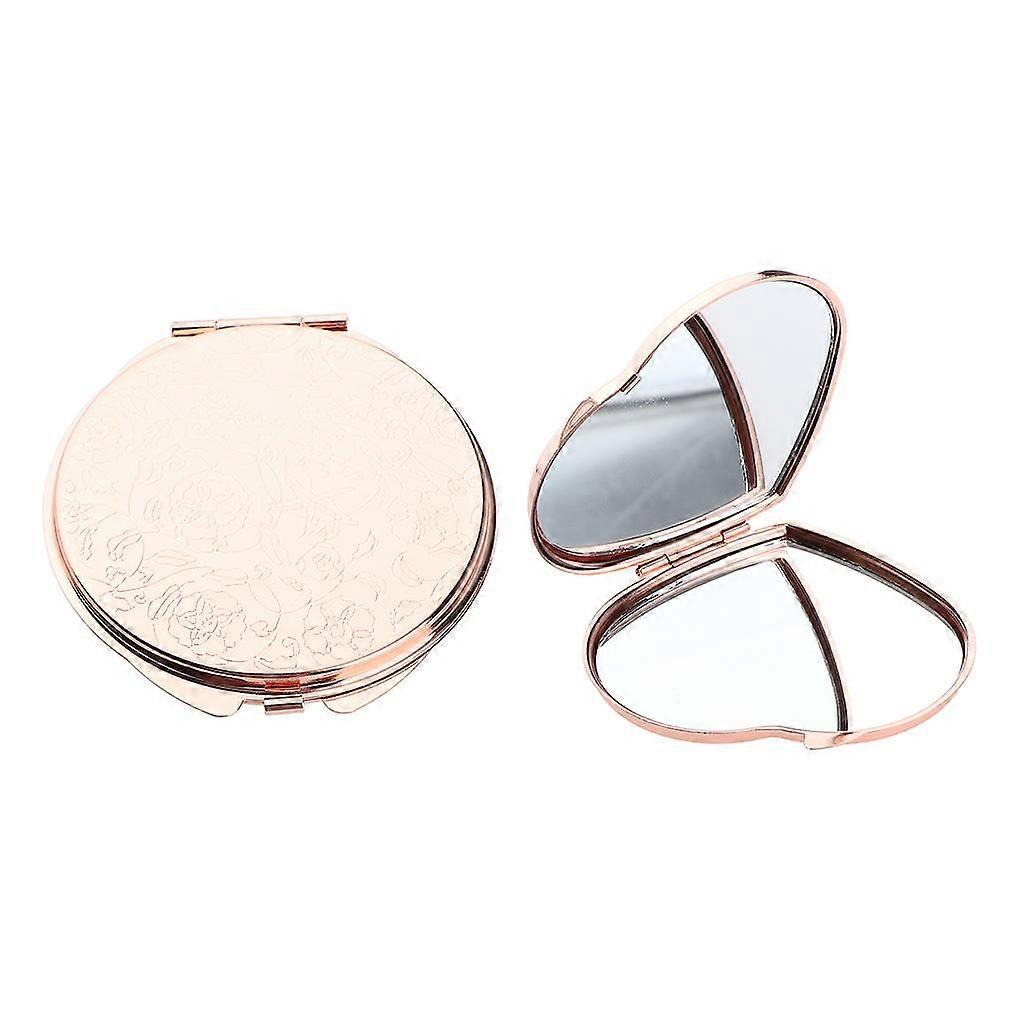 2pcs Rose Gold Dual Side Folding Compact Pocket Cute Makeup Vanity Mirrors