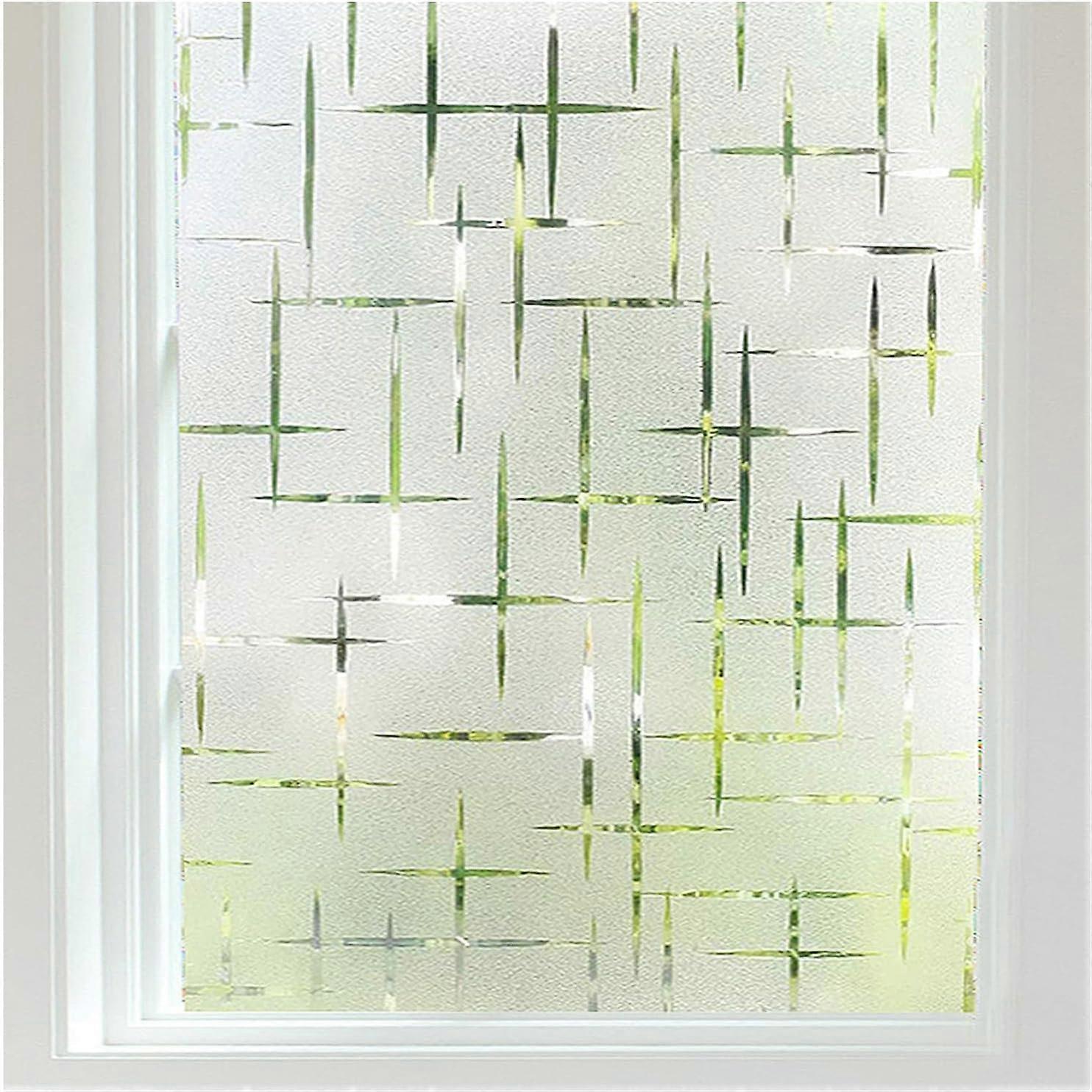 ZENGO Window Film Cross Pattern Self Adhesive Glass Frosted Window Sticker Decorative Static Cling Anti UV Reusable 30 X 200 cm