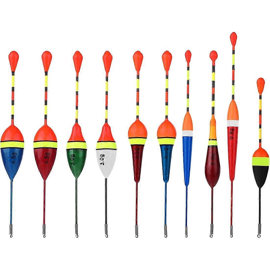 Fishing Floats 10 Pieces, Wooden Slip Bobbers, Spring Oval Stick Floats Colour 2