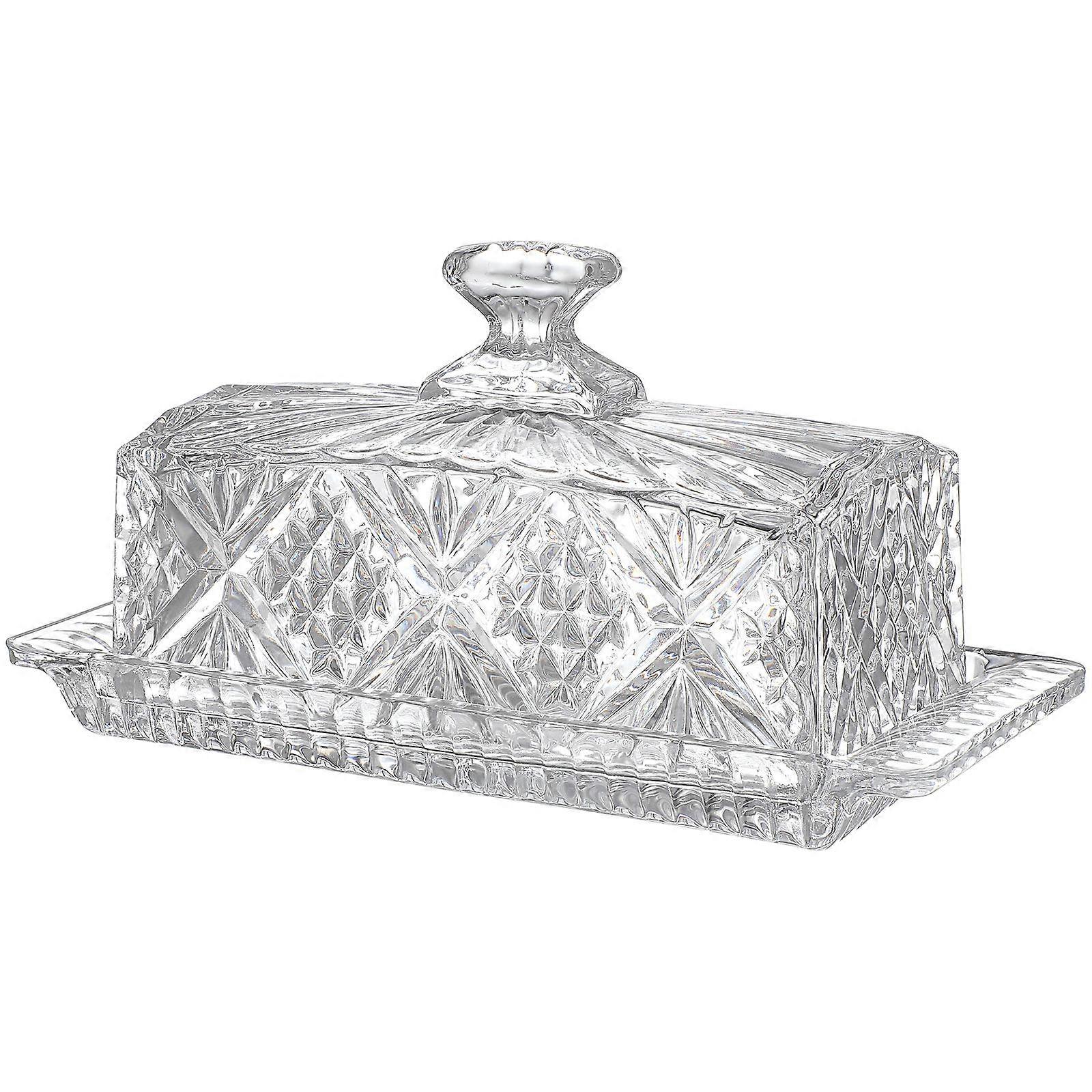 Creative Glass Butter Keeper with Lid   Embossed Pattern Butter Container for Snacks, Elegant Household Tableware for Family and Friends