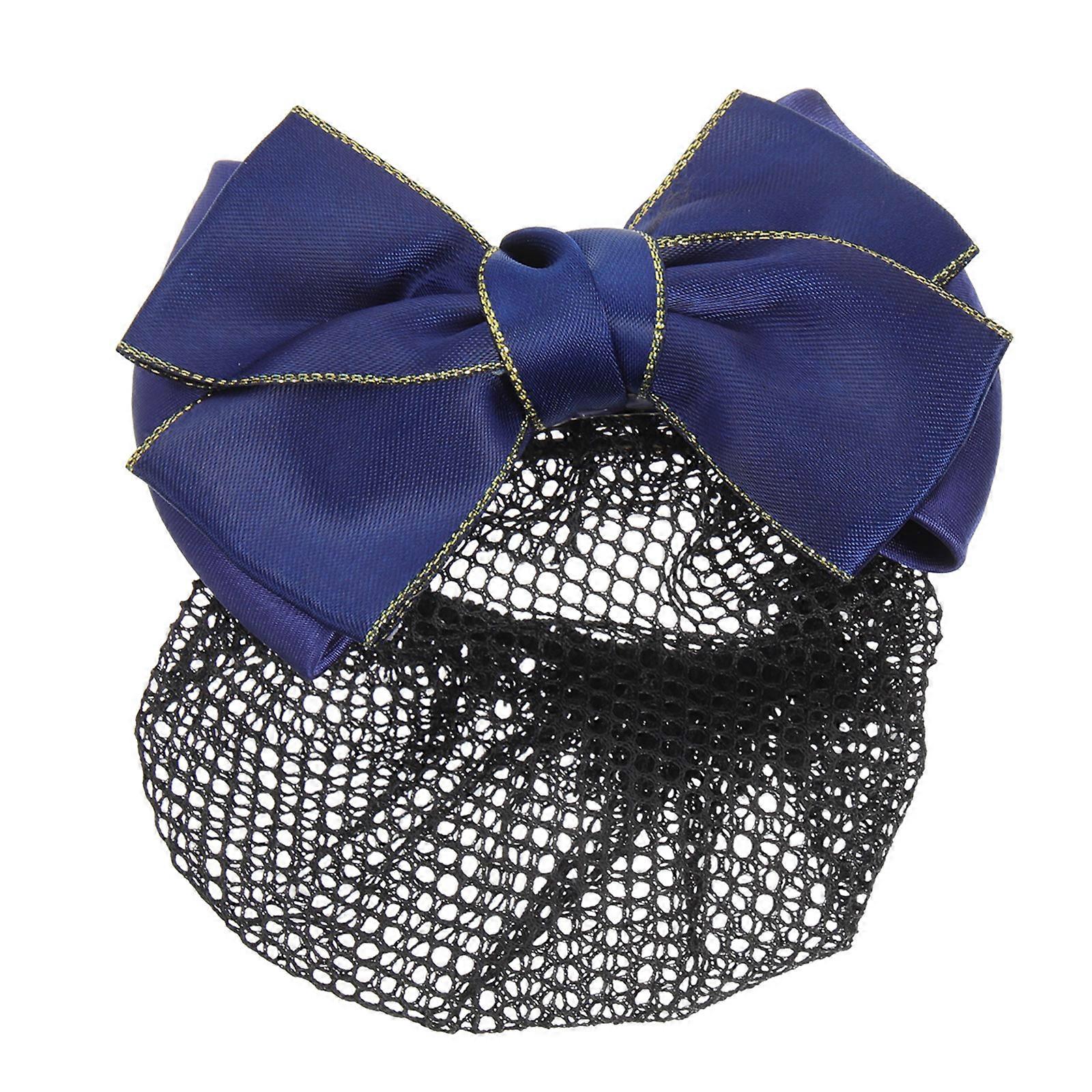 Bow Bun Hair Net Professional Hair Management Accessory for Dancer Blue with Gold Edge Round Shape 1Set