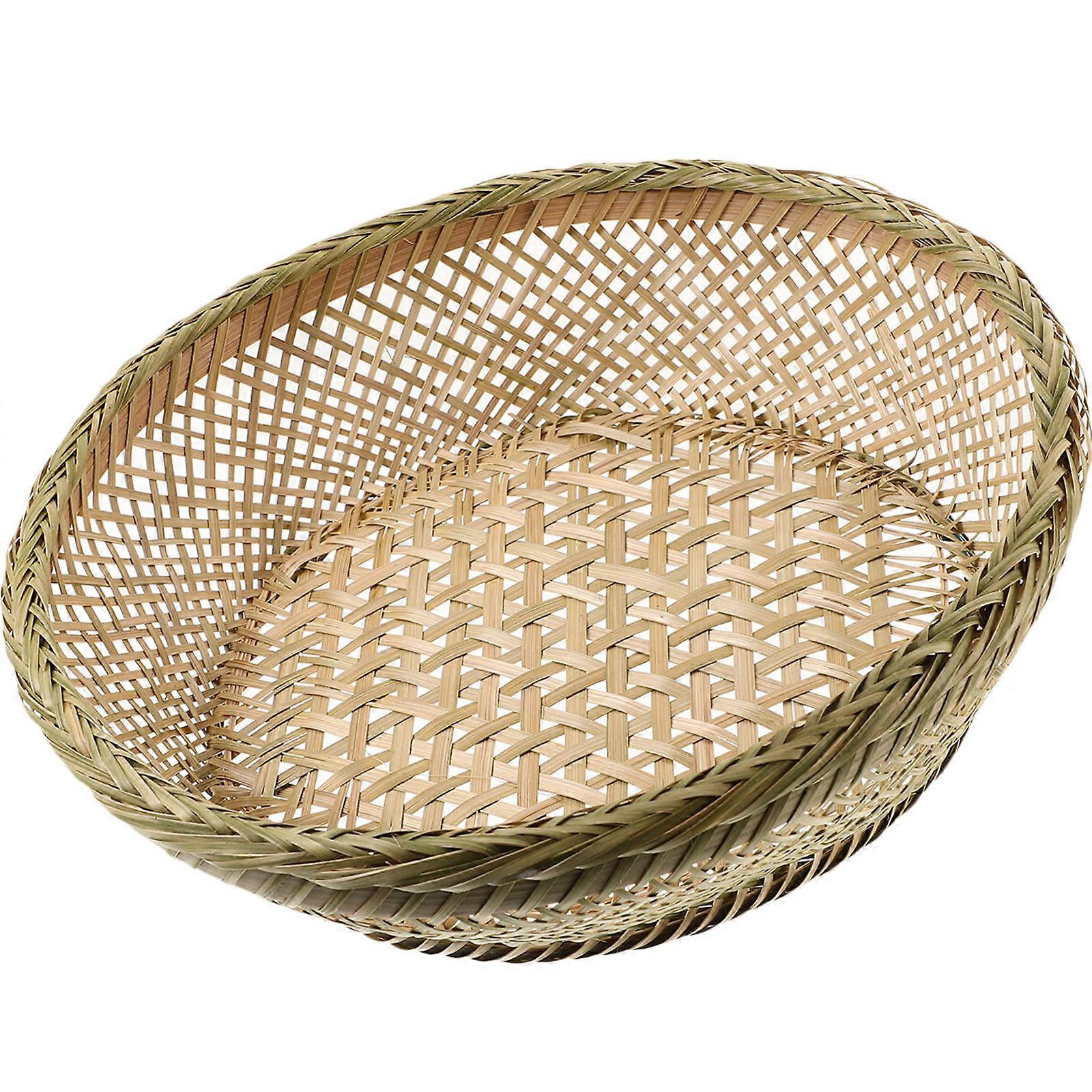 Bamboo Baskets Storage Container Portable Woven For Picnic Olive Green 27.00X27.0.0X8.00CM 1Pack