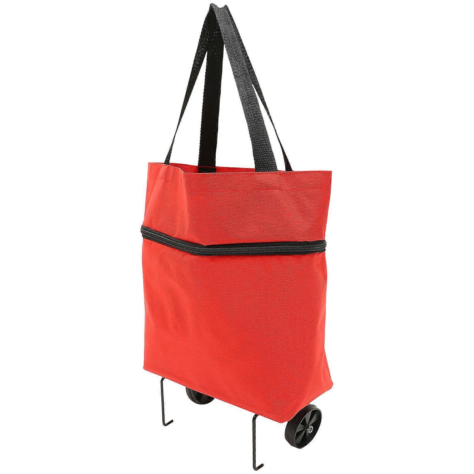Collapsible Folding Wheel Bag Foldable Trolley With Bag Women Red 42X16CM Storage 1Pack