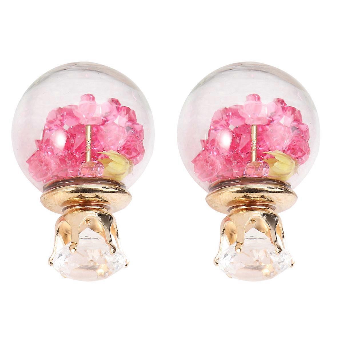 Decorative Ear Accessory Glass Ball Earrings Dried Flower Earstuds Design For Banquets 1 Pair