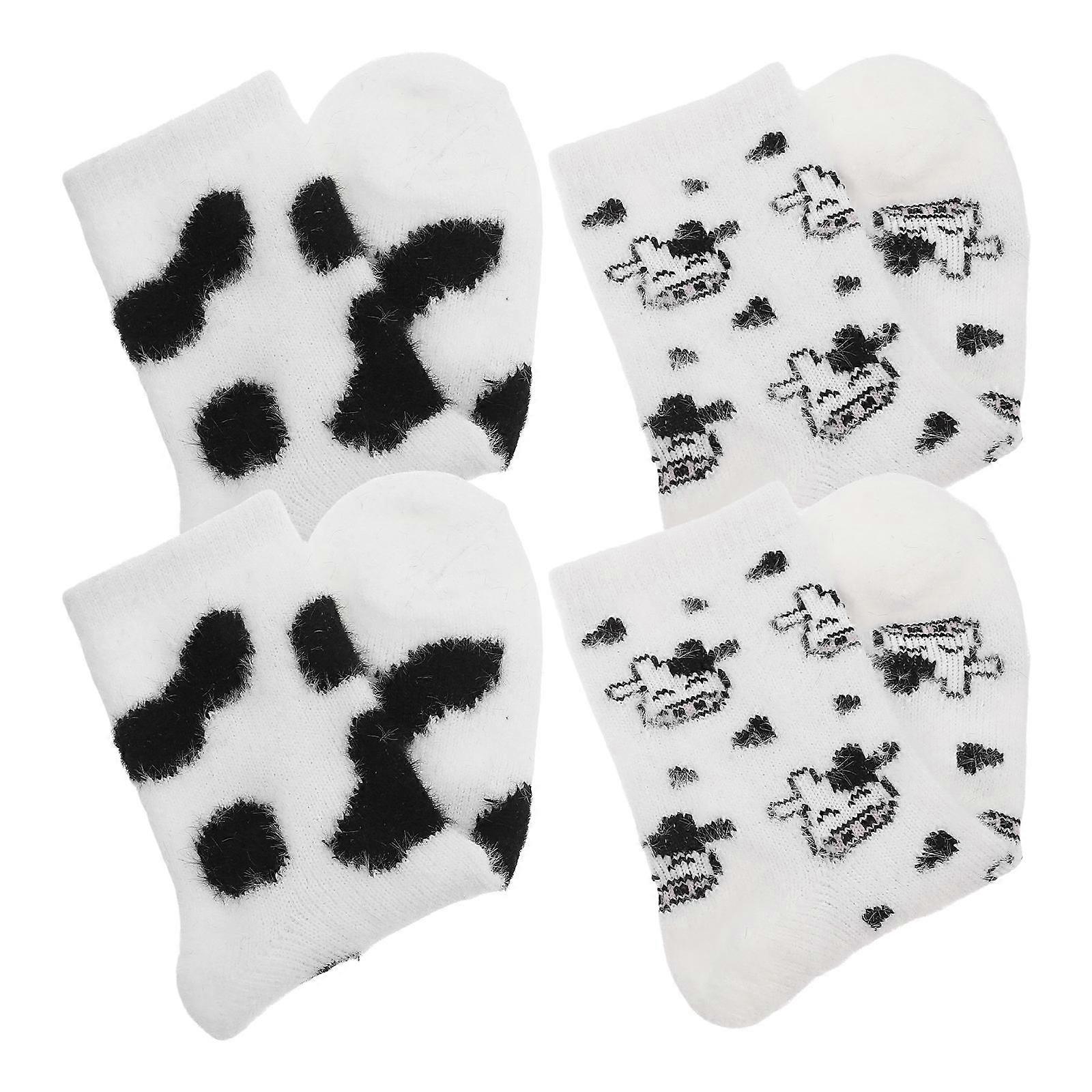 Cow Socks Women Fuzzy Delicate Cartoon Cows Female Furry Design Daily with Cow Pattern 2Pairs