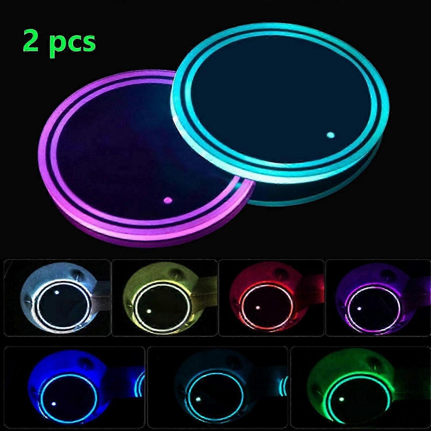 2 LED Car Coasters with 7-color Luminous Coasters and USB Charging Coasters