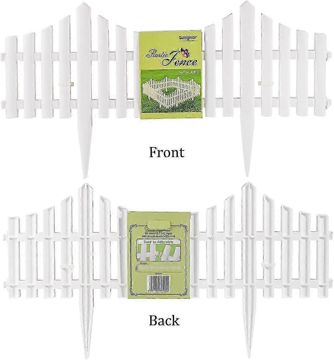 White Plastic Garden Picket Fence Edging - Decorative Landscape Border