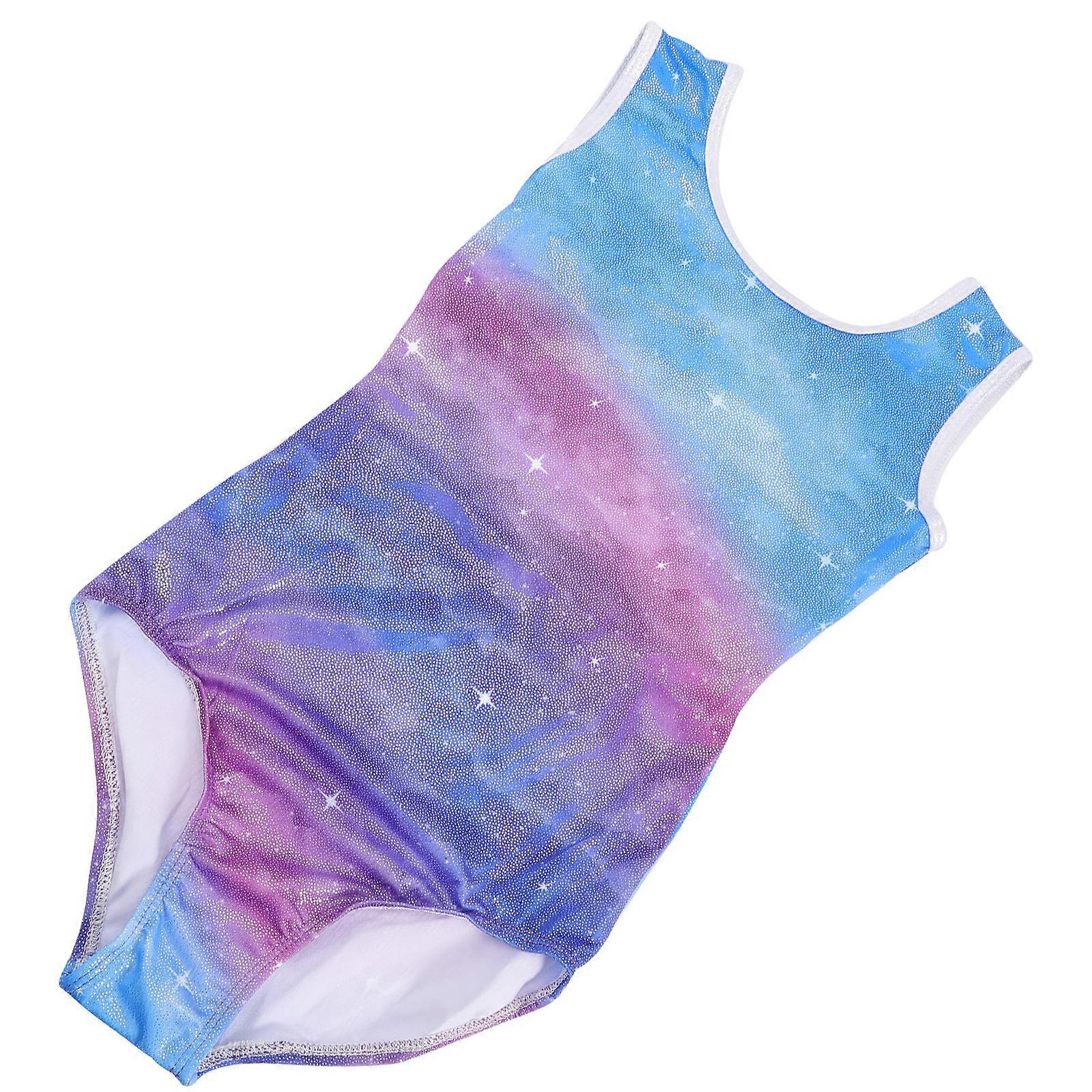 Girls Gymnastics Leotard Multi Color Training Assistance Stage Performance Sleeveless Round Neckline 1 Piece