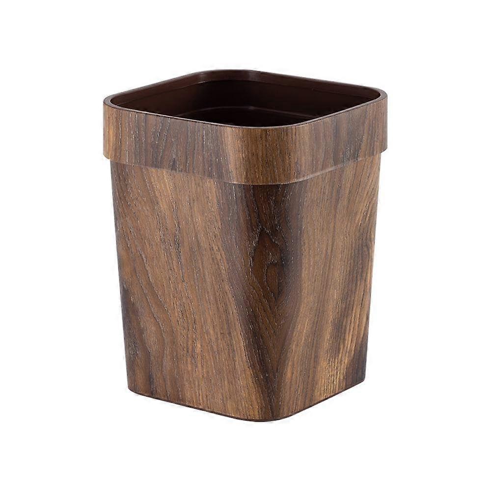 Waste Bin 16L Plastic Brown Wood Color for Office Bathroom Living Room Small Spaces Smooth Soft Texture Design