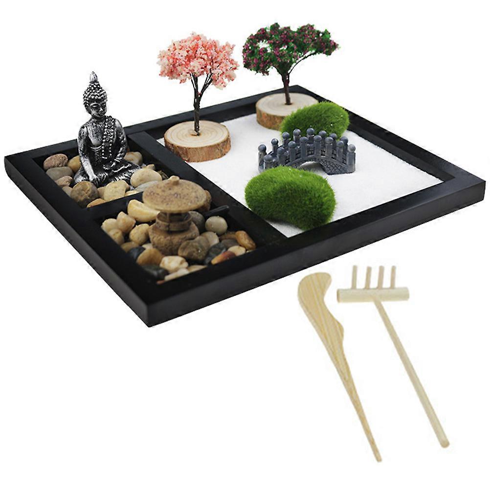 Home Sandbox Adorn Mini Zen Garden Decoration Kit Decorative Japanese Style 8.45X6.88X0.59in 1Set