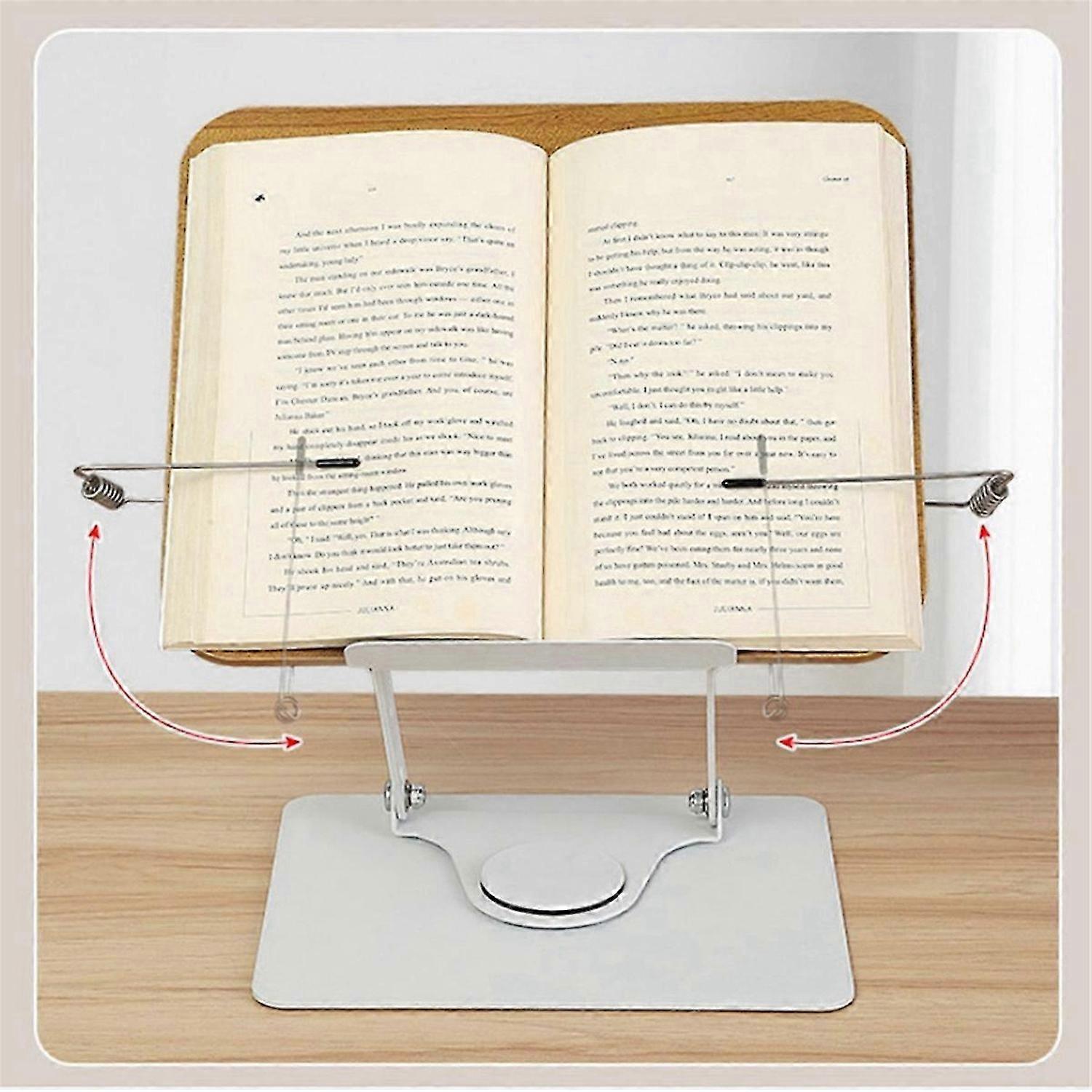 360°Rotating Base Book Stand Holder for Reading Hands Free Foldable Book Display Stand with Paper Cl
