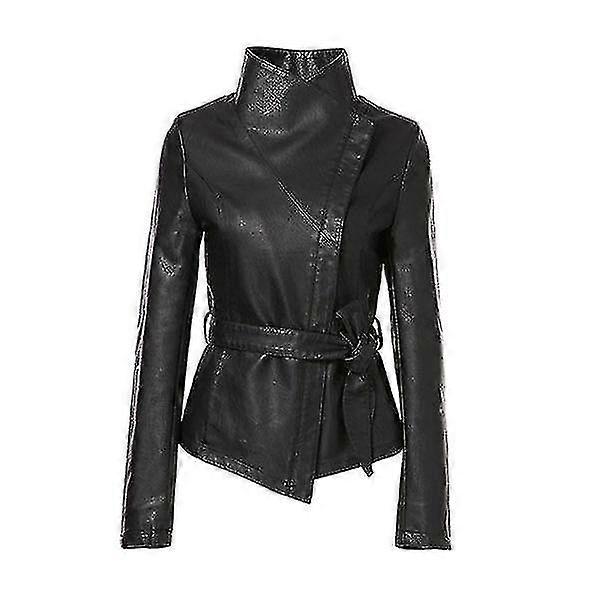 Spring Faux Leather Turn-down Collar Short Slim Jacket